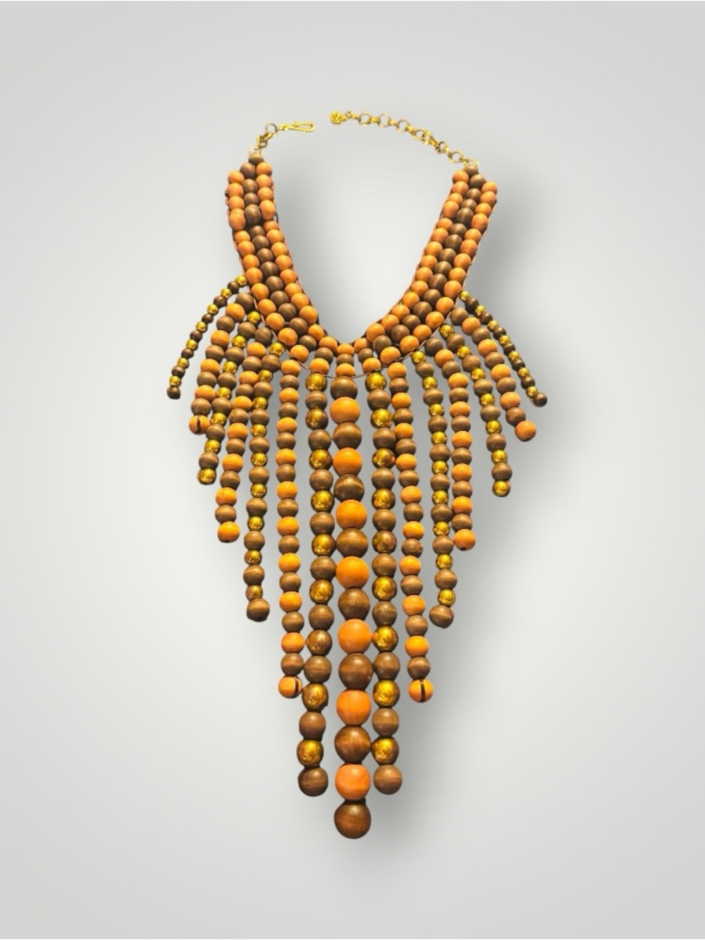 Sassy Jones Gold-Tone and Brown Wooded Beaded Necklace - Picture 5 of 5